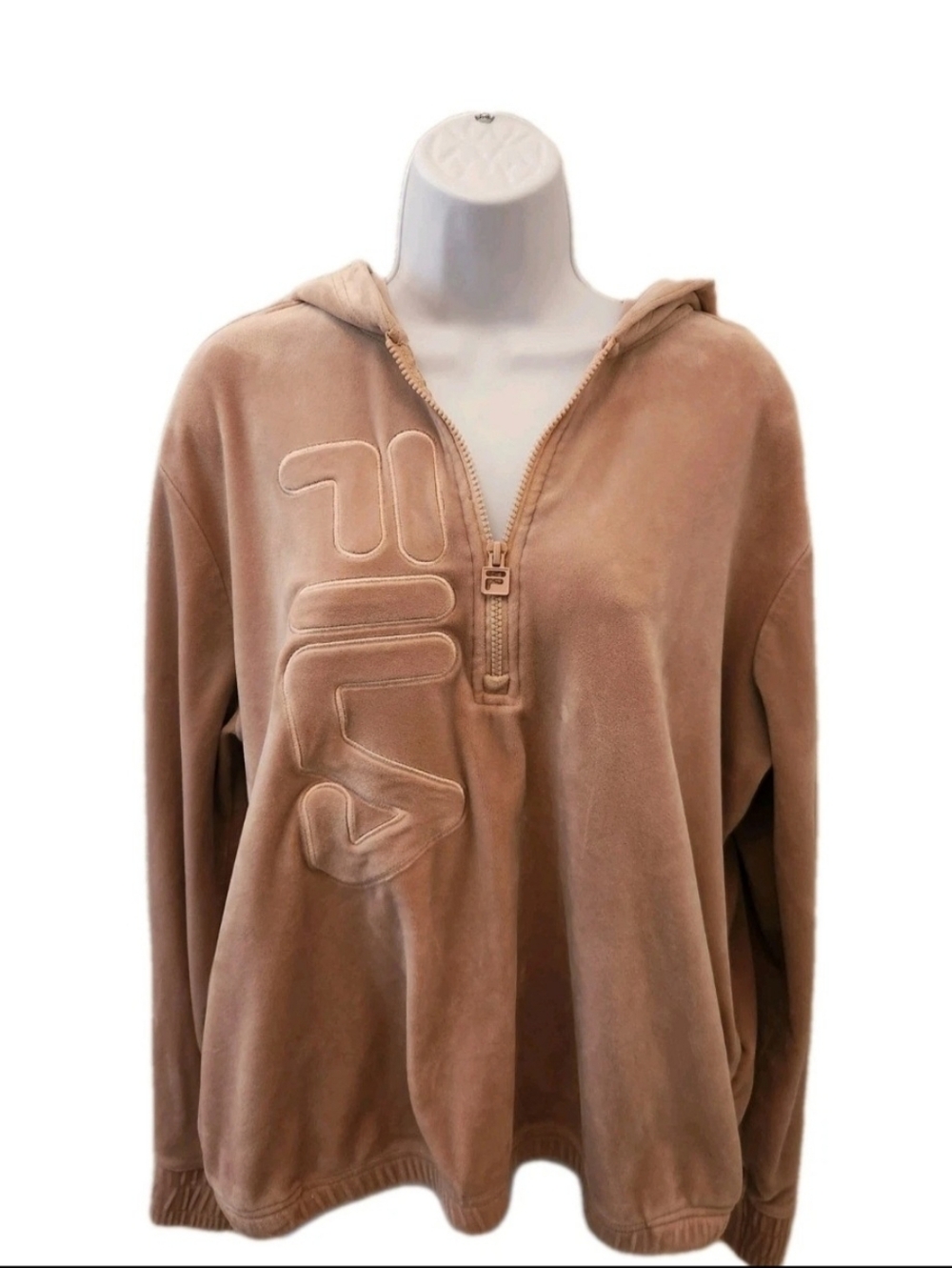 Fila Pink Velour Quarter-Zip Track Athletic Hoodie Women's Xl